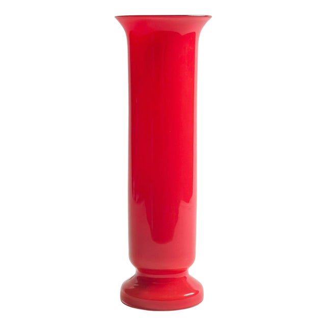 Red Cased Glass Column Vase from Empoli, Italy, 1970s For Sale