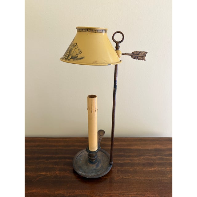 Mid 20th Centur French Provincial Louis XVI Brass Bouillotte Lamp With Yellow Tole Shade For Sale - Image 10 of 11
