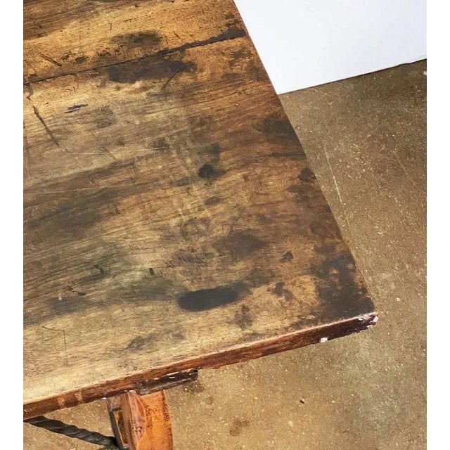 Spanish Console or Trestle Table of Patinated Walnut With Metal Strap Supports For Sale - Image 12 of 12