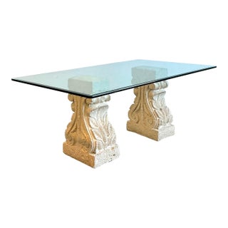 Vintage Carved Coquina Stone Pedestal Dining Table For Sale