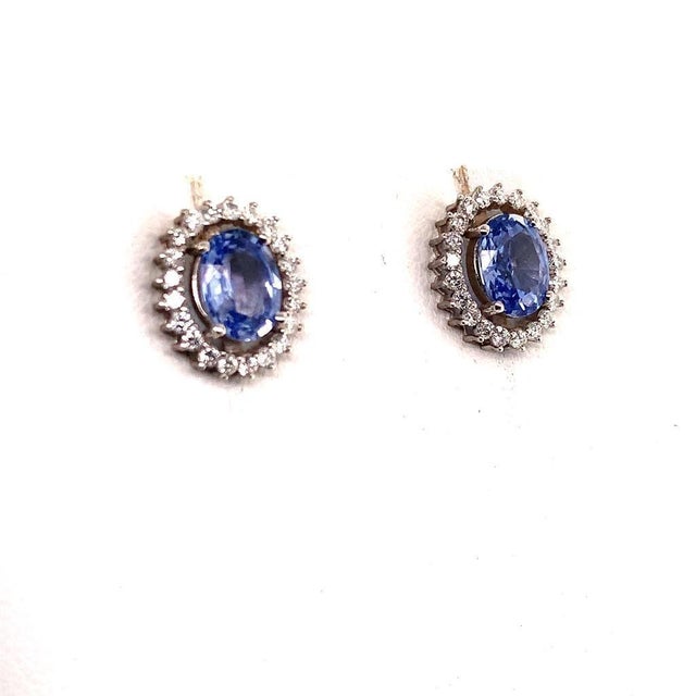 Diamond Sapphire Earrings 14k Gold 3.24 TCW Certified For Sale - Image 17 of 18