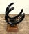 Vintage Equestrian Iron Horseshoe and Nail Wine Bottle Holder on Wood Base For Sale - Image 4 of 6