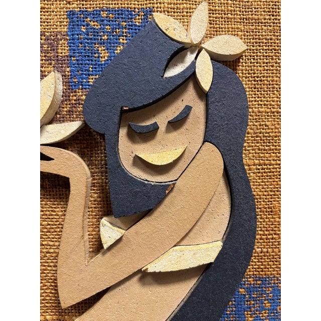 Rare 1960s MCM Tropical Hula Girl Hand Cut Wood 3d Wall Sculptural Framed Art For Sale - Image 10 of 14