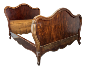 Antique French Style Mahogany Double Bed Frame with Carved Headboard