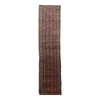 1940s Coral & Glowinng Blush with Indigo & Army Green Runner Rug 2.8 x 19.7 For Sale