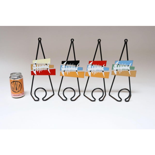 1950s Set of Four Italian Modern Enamel and Steel "Fish" Mounted Coat Hooks by Siva For Sale - Image 5 of 12