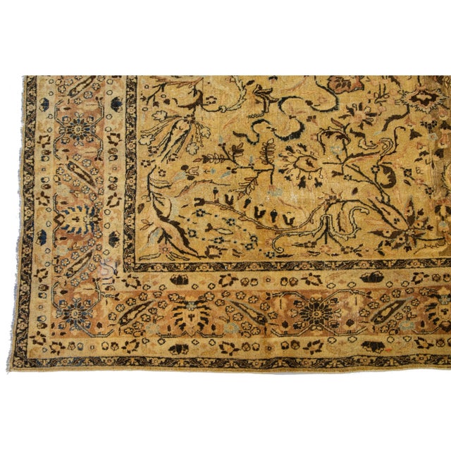 Traditional 1930s Persian Tabriz Wool Rug With Allover Floral in Golden Color For Sale - Image 3 of 7