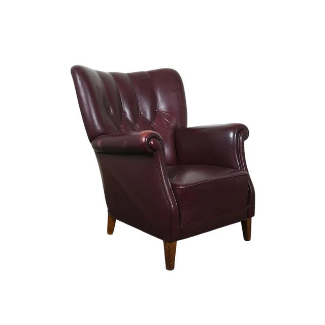 1950s Old School Tufted Leather Scandinavian Lounge Chair W Ottoman For Sale - Image 4 of 15
