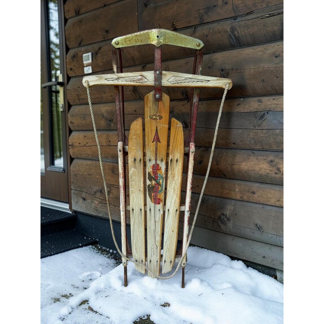 Vintage Patina Flexible Flyer Snow Sled Eagle Graphics Decor For Sale - Image 4 of 11