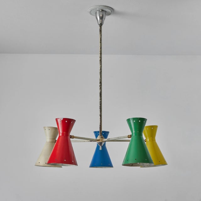 Mid-Century Modern Rare 1950s Robert Mathieu 5-Shade Multi Color Chandelier For Sale - Image 3 of 13
