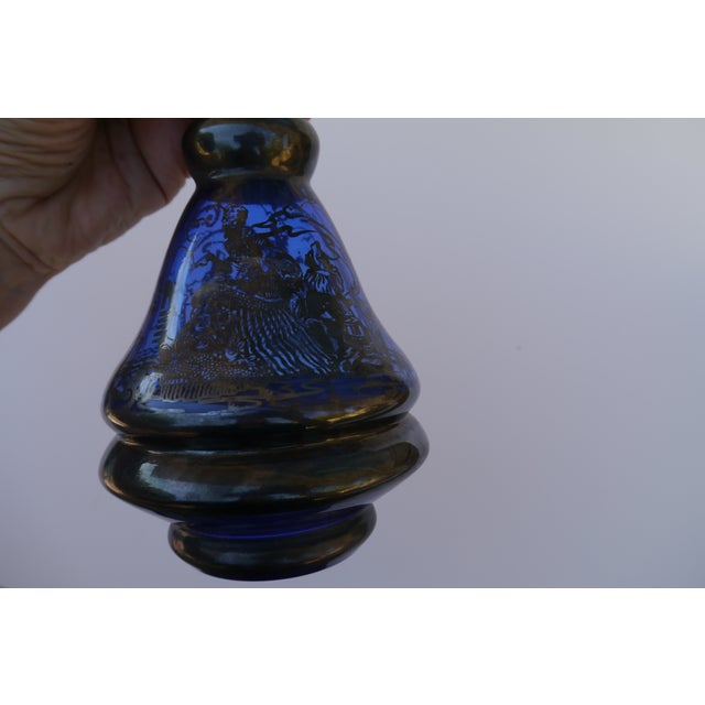 Blue Vintage Mid Century Cobalt Blue Silver Overlay Painted Decanter Set- 4 Pieces For Sale - Image 8 of 13