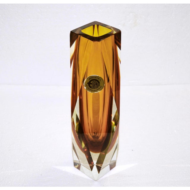 Large Faceted Amber and Clear Formia Sommerso Murano Glass Vase, Italy, 1970s For Sale - Image 14 of 18