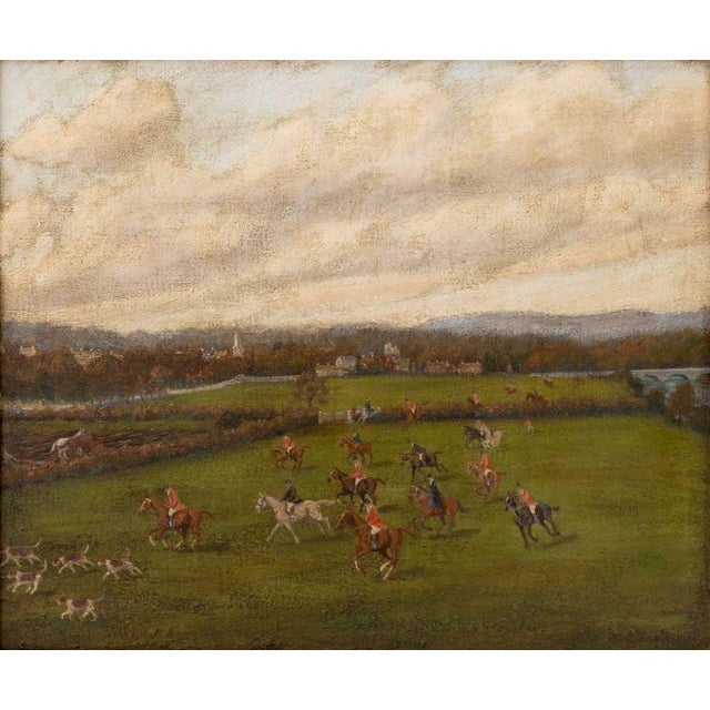 English School, Fox Hunt Scene, Oil on Canvas, 19th century, apparently unsigned, giltwood frame. Image: 16.5" H x 19.75"...