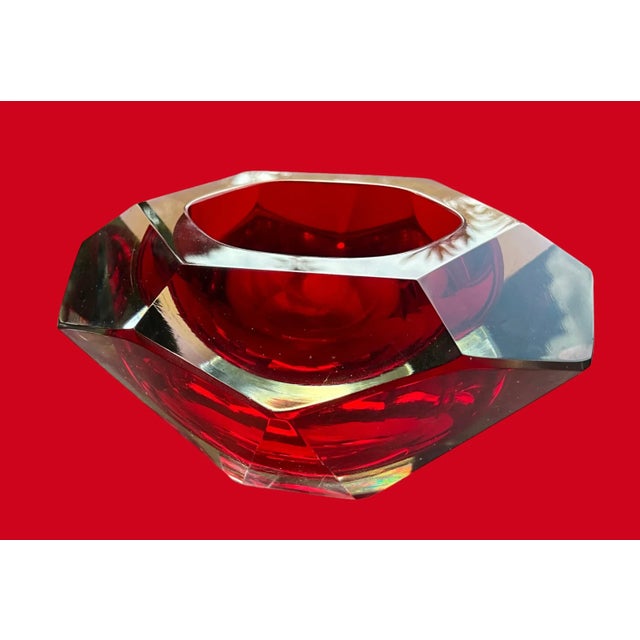 Circa 1970s, highly coveted Alessandro Mandruzzato, Italian handblown diamond-shaped, Sommerso technique, is this faceted...