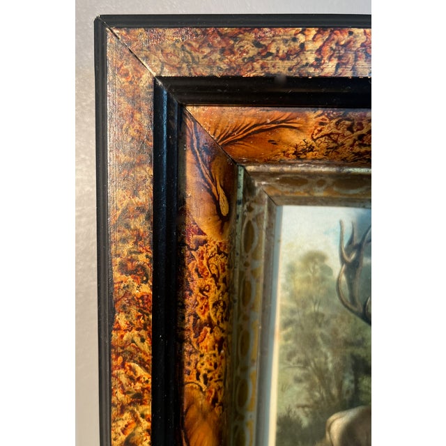 Victorian Victorian Burled Walnut Framed Print of Stag or Red Deer 1890s 3 Stack Frame With Chromolithograph For Sale - Image 3 of 5
