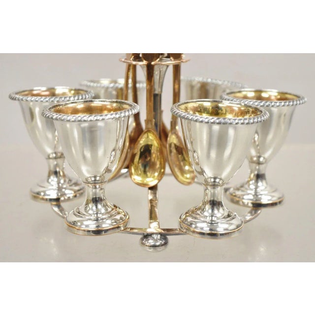 Antique Victorian Silver Plated Egg Server With Spoon Set - Serving for 6 For Sale - Image 4 of 10