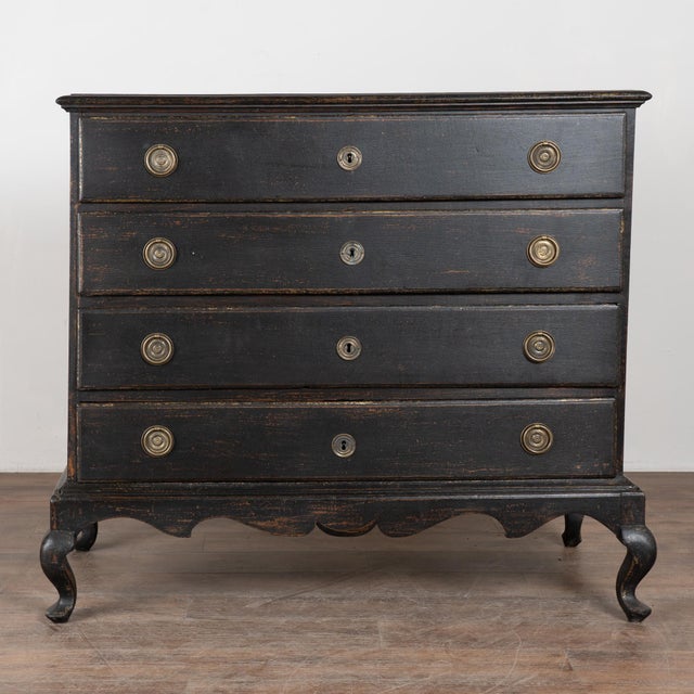 Traditional 18th Century Large Danish Black-Painted Oak Chest of Drawers For Sale - Image 3 of 15