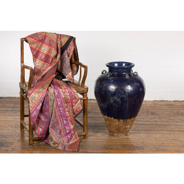 Mid-Century Modern Large Antique 19th Century Thai Cobalt Blue Martaban Jar with Dragon Motif For Sale - Image 3 of 13