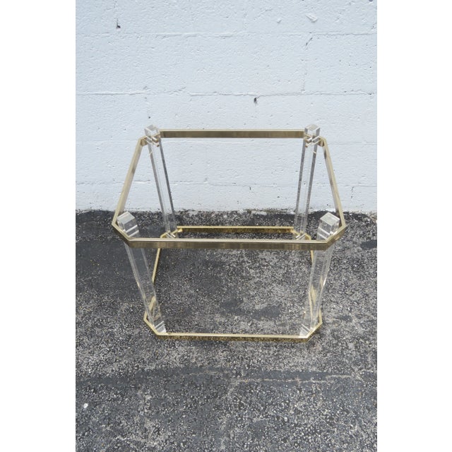 Hollywood Regency Late 20th Century Hollywood Regency Lucite and Brass Finish with Glass Top Side Table For Sale - Image 3 of 11