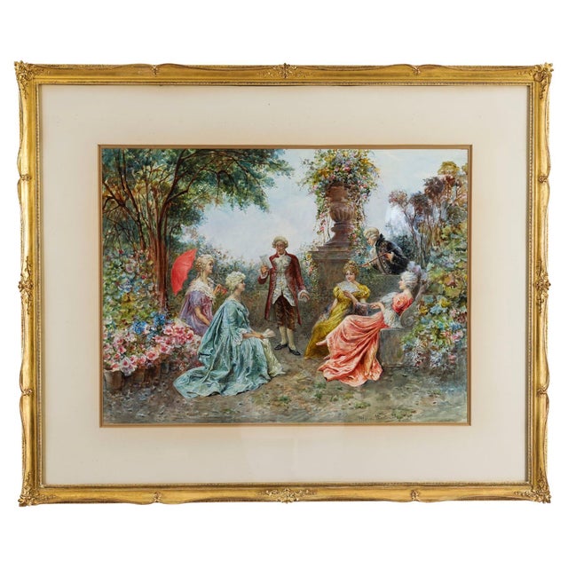 Martinetti, The Garden Music Recital, 19th Century, Antique Watercolour, Framed For Sale - Image 13 of 13
