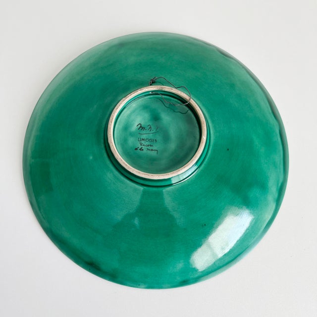 Ceramic Vintage Limoges Emerald Green Wall Plate With Hunt Scene For Sale - Image 7 of 7