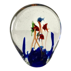 Italian Murano Aquarium Paper Weight with Fish and Ocean Plants Bubbles