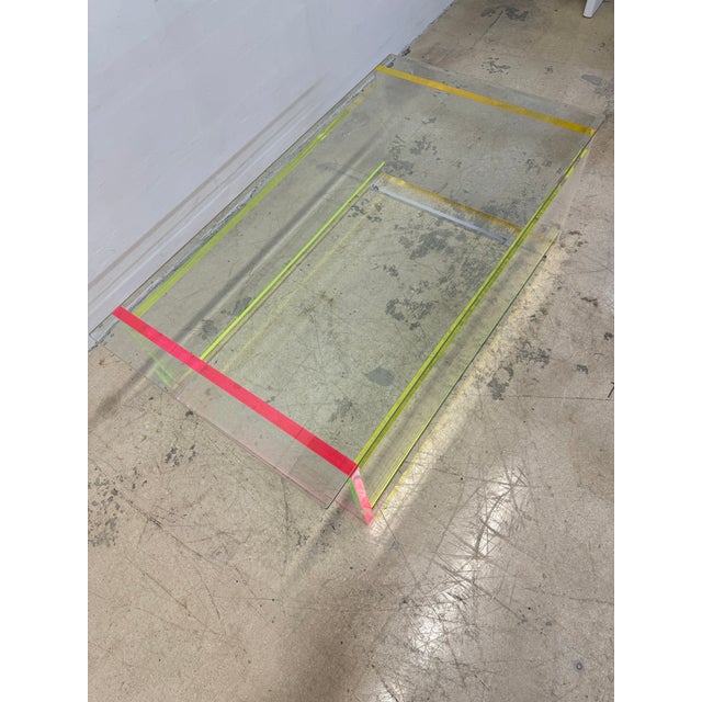 Contemporary Neon Color Edge Lucite Coffee Table With Beveled Glass Top For Sale In Miami - Image 6 of 12
