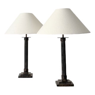 Cast Metal Column Lamps with Reeded Detail, 1980s, Set of 2 For Sale