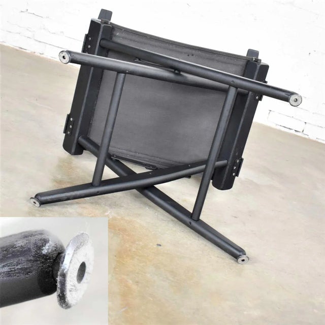 Vintage Modern Director’s Chair Folding Black Brown White Geometric Needlepoint For Sale - Image 10 of 13