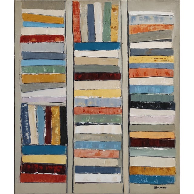 This original painting by French artist Sophie Dumont belongs to her Bibliothèques series, where books become abstracted...