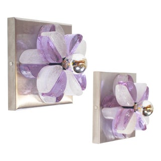 Brutalist Glass Wall Sconces by Albano Poli for Poliarte, Italy, 1970s, Set of 2 For Sale