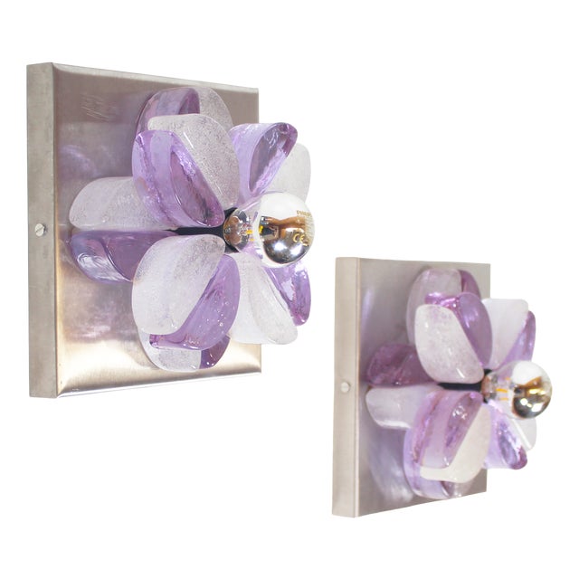 Brutalist Glass Wall Sconces by Albano Poli for Poliarte, Italy, 1970s, Set of 2 For Sale