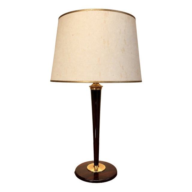 Art Deco Mazda Table Lamp in Faux Wood and Brass, 1930s For Sale