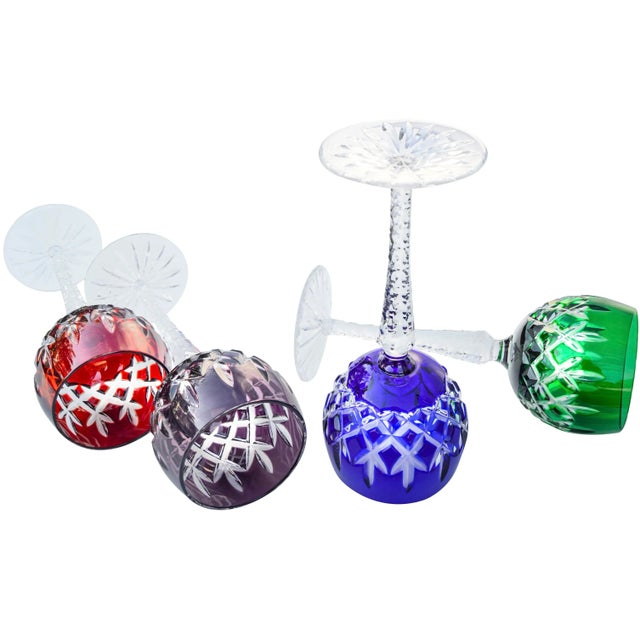 Mid 20th Century Colorful West-German Fine Crystal-Cut Stems- Set of 4 For Sale In New York - Image 6 of 7