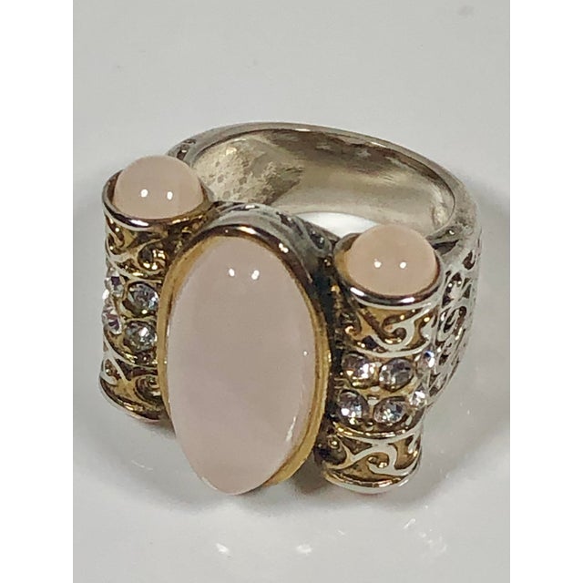 Vintage Rose Quartz and Crystal Tribal Cocktail Ring, Size 8.5 For Sale - Image 6 of 9