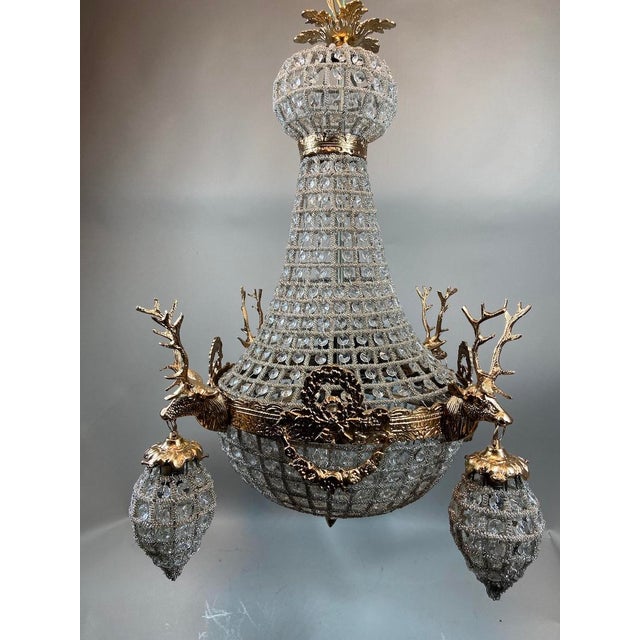 1970s French Louis XVI Gold Bronze Deer Head Chandelier 10Lt For Sale - Image 13 of 18
