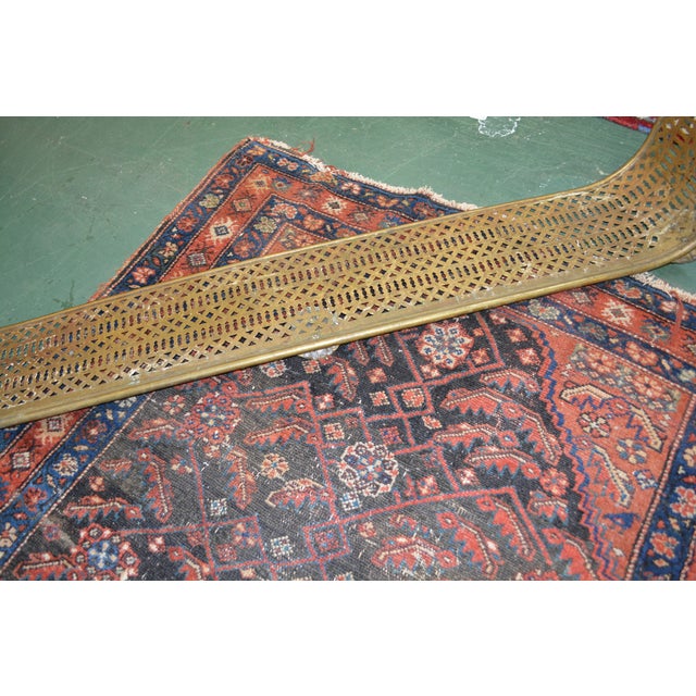 Antique English Reticulated Brass Curved Ends Fireplace Fender W/ Lion Faces For Sale - Image 10 of 16