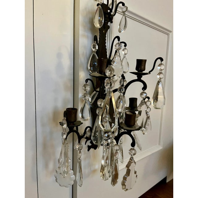 1920s Pair 1920's Crystal Candle Sconces For Sale - Image 5 of 11