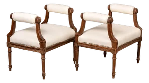 Pair Louis XVI Style Benches With High Upholstered Arms and New Leather