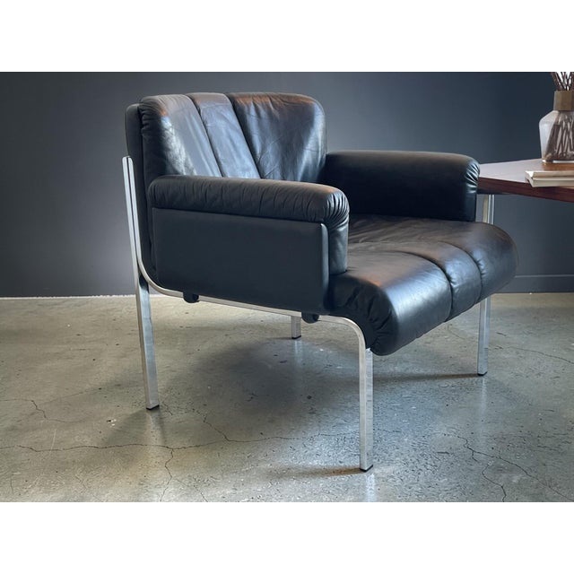 1970s Eurochair Lounge Chairs in Black Leather and Chromed Steel by Hans Eichenberger, 1970s, Set of 2 For Sale - Image 5 of 16
