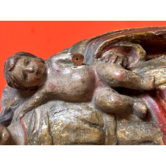 Our Lady of the Rosary with Child in Polychrome Wood For Sale - Image 6 of 14