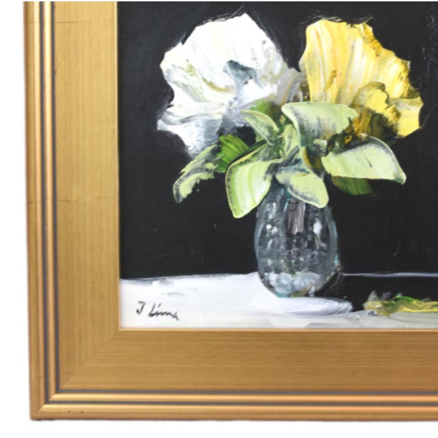 Impressionist abstract bouquet of colorful flowers in a vase, oil painting on stretched artist canvas. The talented artist...
