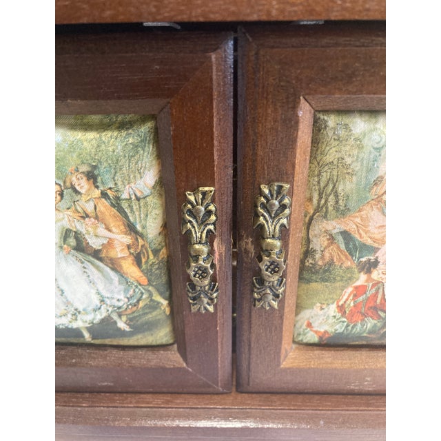 Mid 20th Century Vintage Wooden Jewelry Music Box With Romantic Scene Panels For Sale - Image 5 of 9