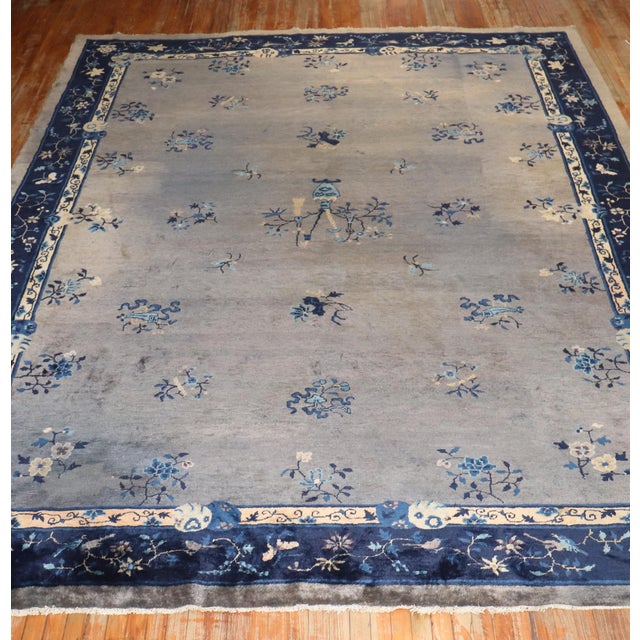 Textile Gray Blue Antique Chinese Rug, 10' X 13'3'' For Sale - Image 7 of 8
