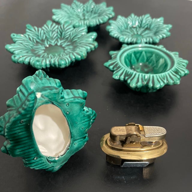 Vintage Ceramic Christmas Tree Stacking Ashtrays With Lighter 7” For Sale In Palm Springs - Image 6 of 12