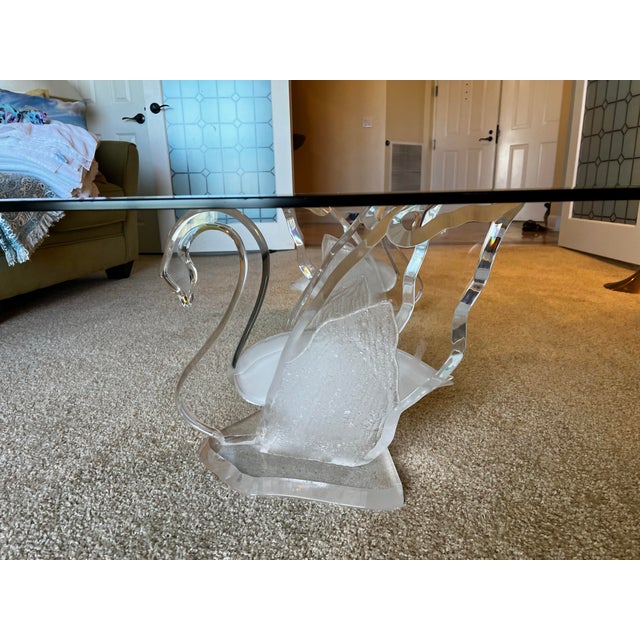 Vintage Acrylic & Glass Swan Coffee Table For Sale - Image 9 of 10
