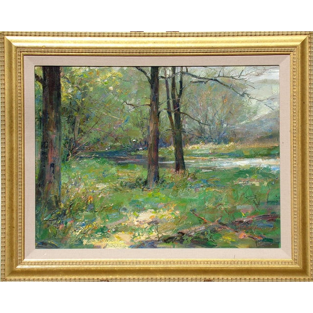 Scott Burdick "Wisconsin Landscape" Original Impressionistic Forest Oil Painting on Board, Framed For Sale In Denver - Image 6 of 6