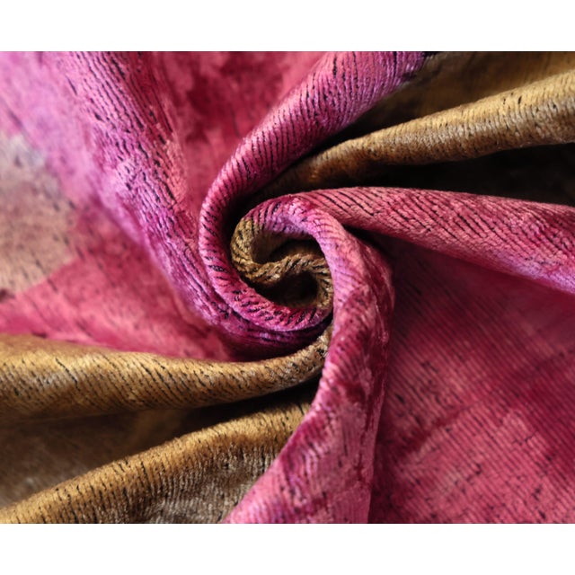 Textile Fuchsia Pink Ikat Velvet Throw Pillow 20x20 | Luxury Designer Accent Cushion For Sale - Image 7 of 8