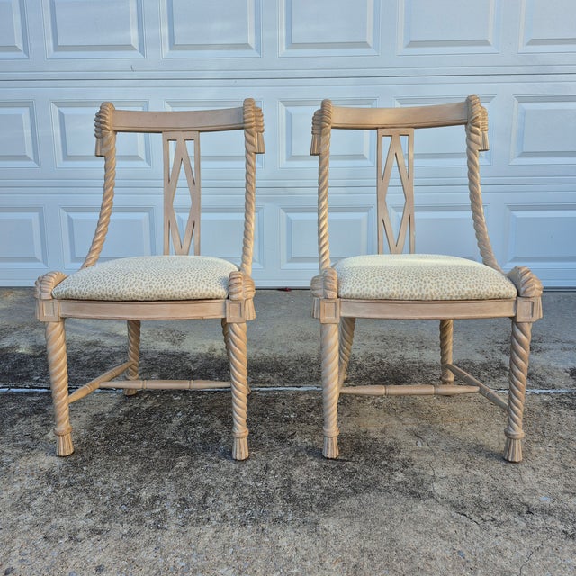 Andre Originals 1980s Napoleon III Carved Wood Rope & Tassel Gondola Side Chairs - A Pair For Sale - Image 4 of 10