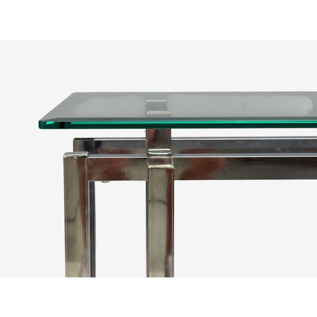 Metal Constructivist Style, Console Table, Chromed Steel, Beveled Glass, Usa, 1980s For Sale - Image 7 of 11